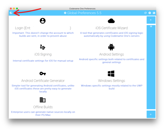 The global settings toggle button