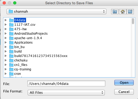 Select directory to save files in