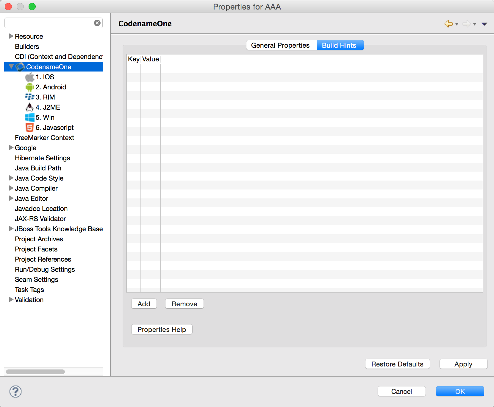 The build hints UI in Eclipse