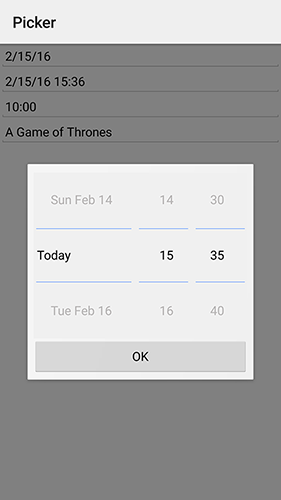 Date and time picker on Android. Notice it didn’t use a builtin widget since there is none