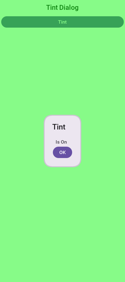 Dialog with green tinted background