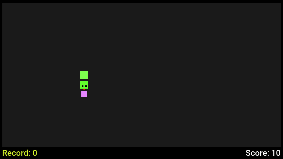 Snake running on the Codename One runtime: the snake, the food, the score and the saved record