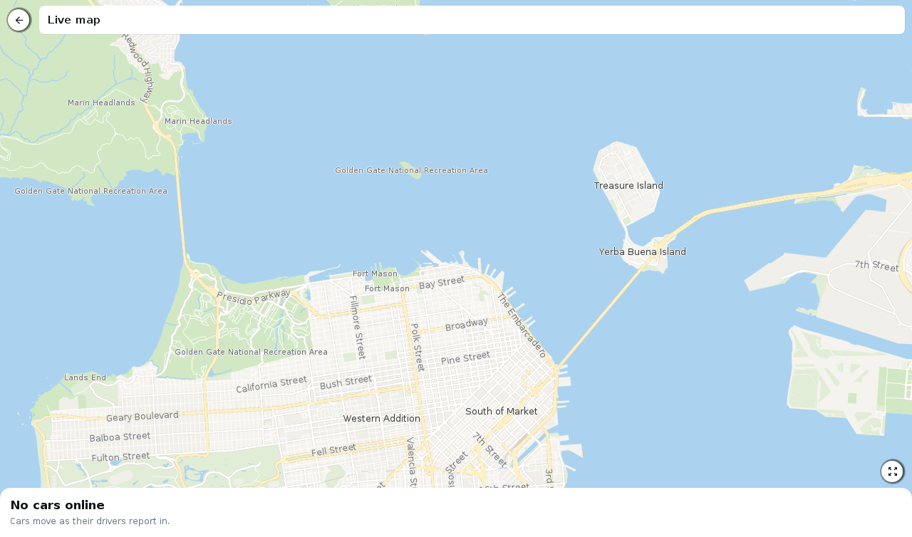 The live map, here with no drivers online.