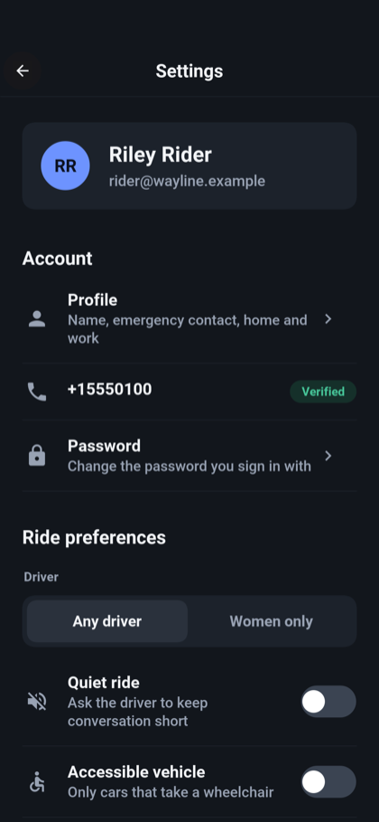 The same settings in dark mode.