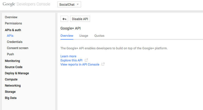 Google+ API Section