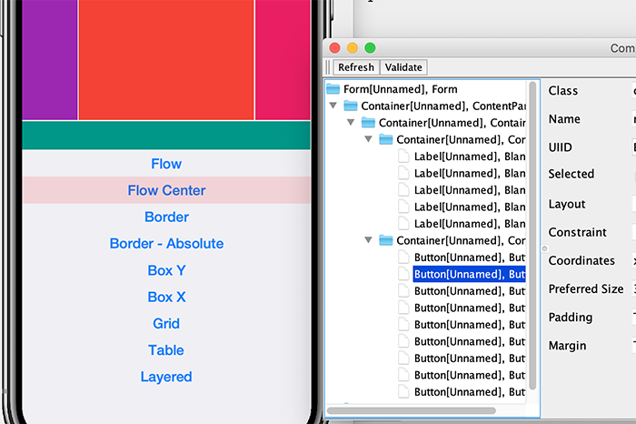 Component inspector highlights current selection