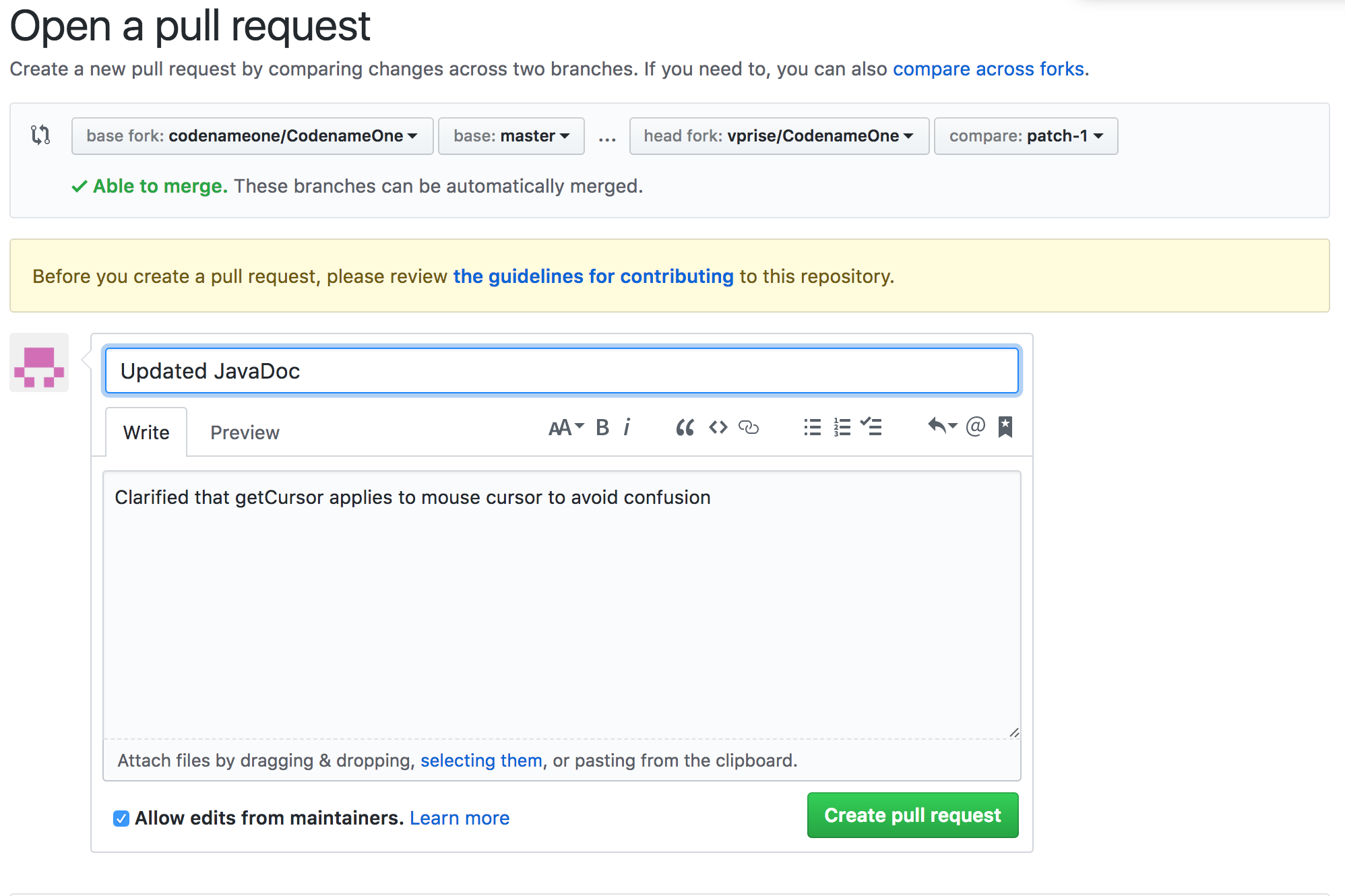 Second stage of pull request you can edit the submit comment