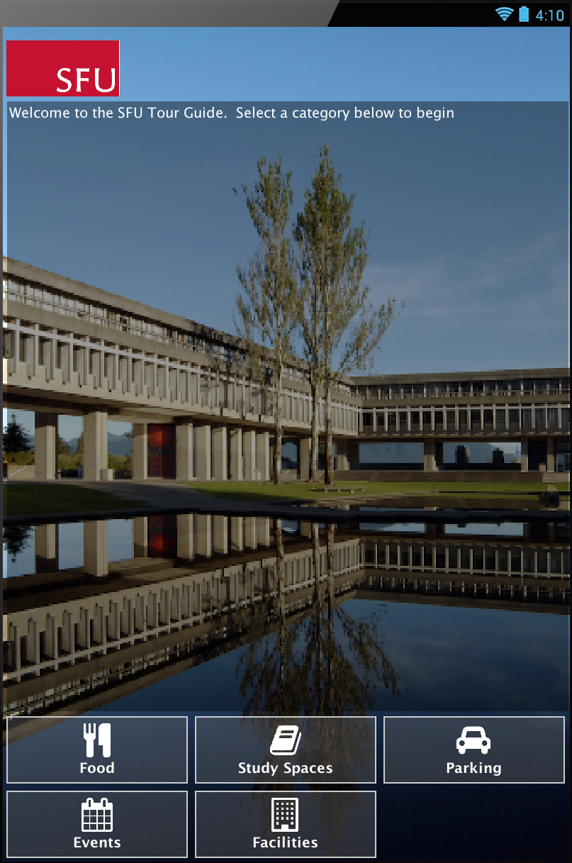 SFU Tourguide App Main screen