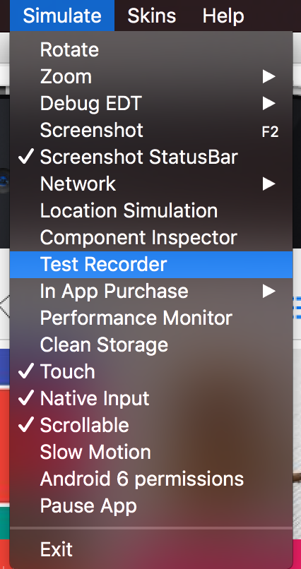 Test recorder menu option