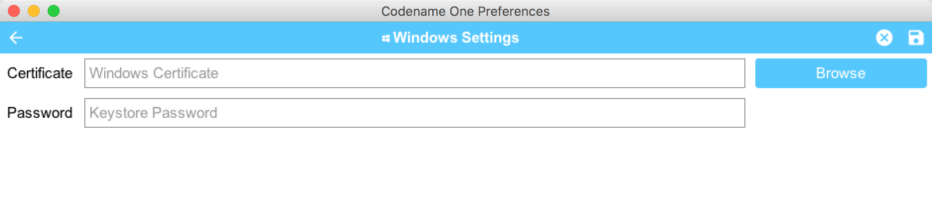 You can now set a certficiate file and password for signing a universal app