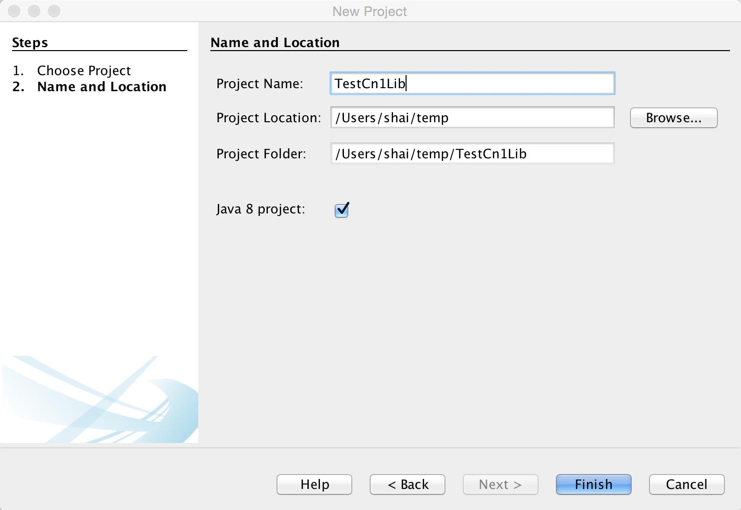Select the file name/destination. Notice that a Java 8 cn1lib requires Java 8 support in the parent project!