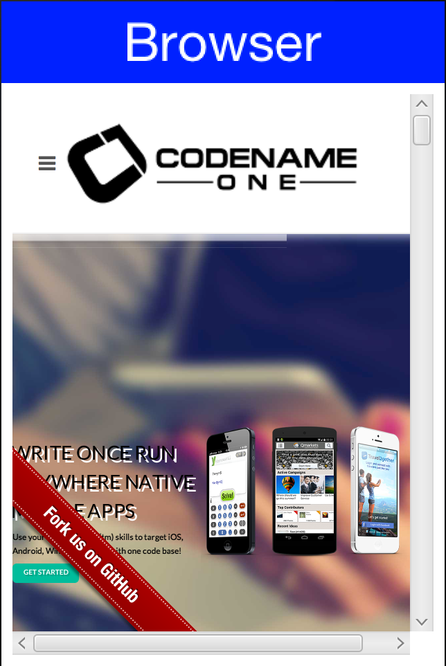 Browser Component showing the Codename One website on the simulator