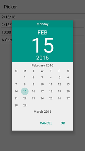 The date picker component on the Android device