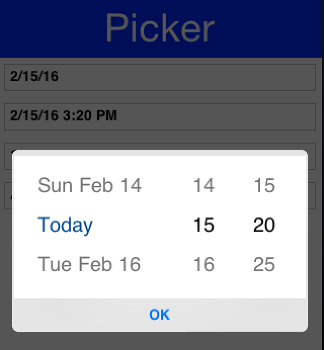 The date & time picker on the simulator