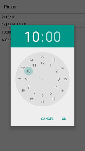 Time picker on the Android device