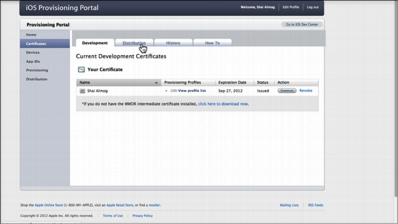 Download development provisioning profile