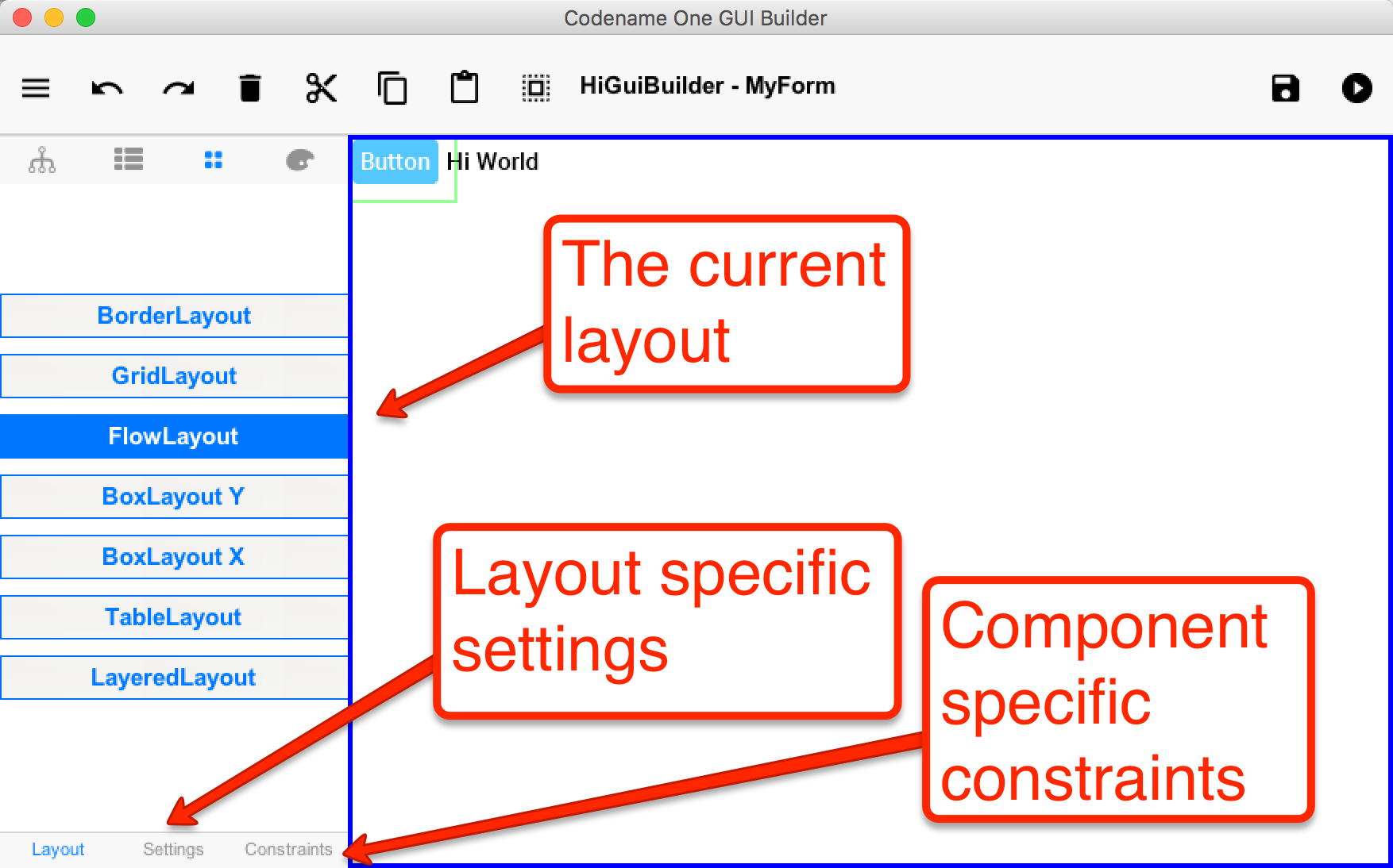 Layouts can be picked via the GUI builder UI