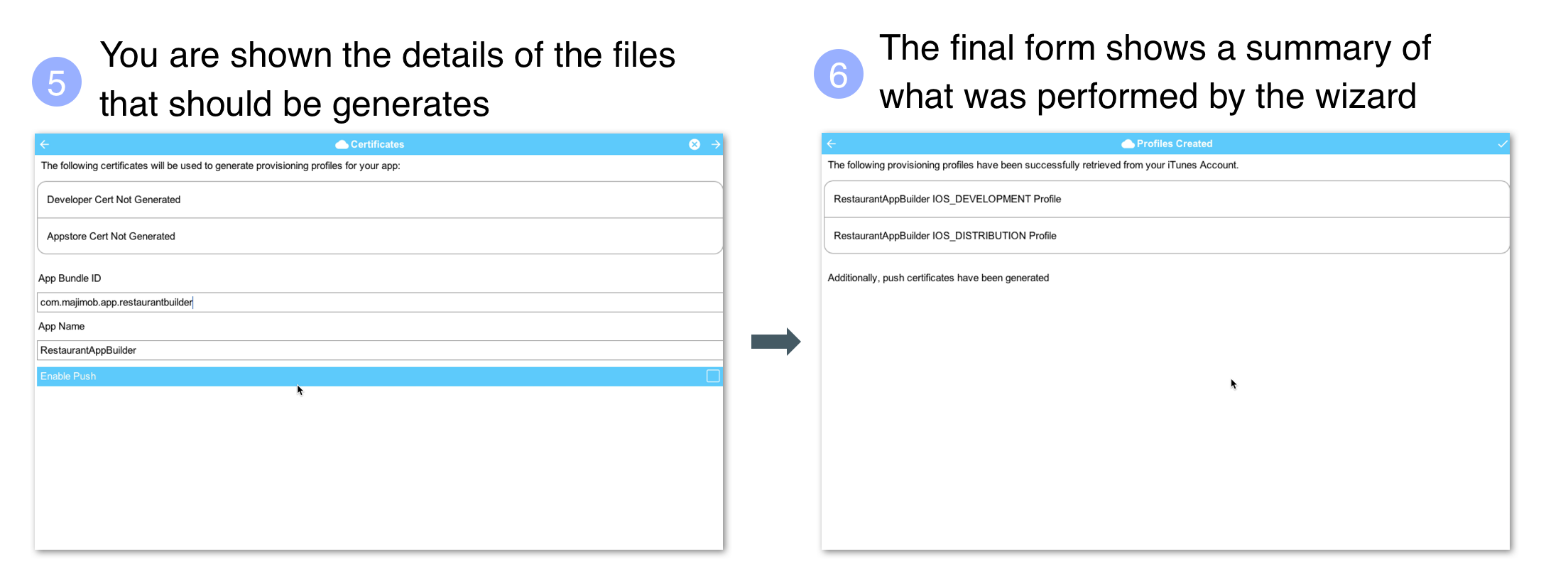 Using the iOS Certificate Wizard Steps 5 and 6