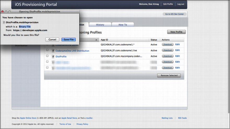 Download distribution provisioning profile