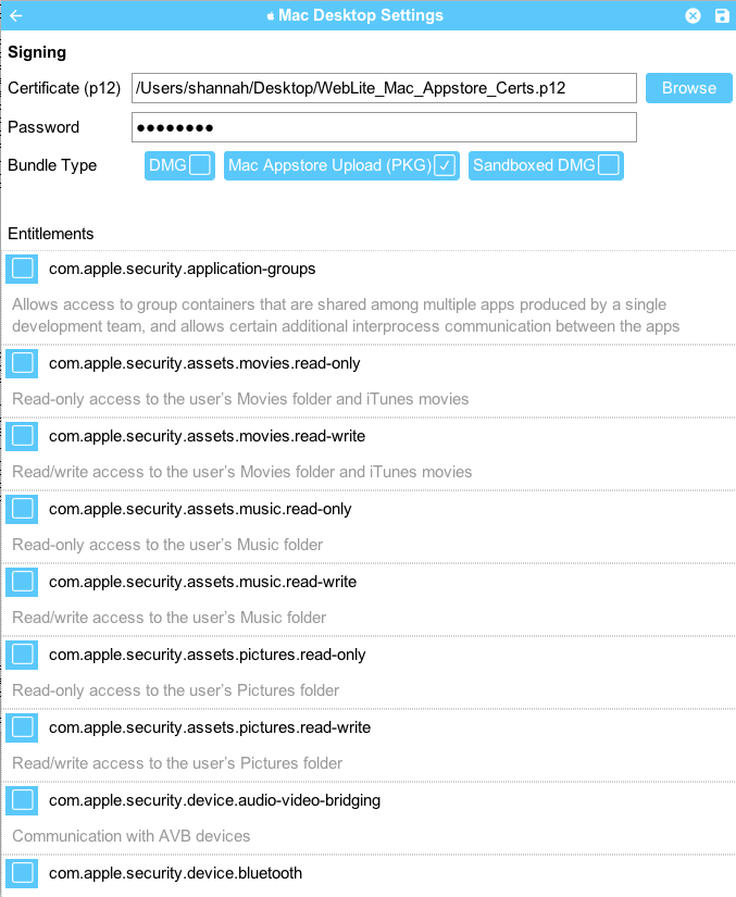 App sandbox entitlements
