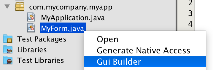 Launch the GUI builder thru the right click menu on the newly created file