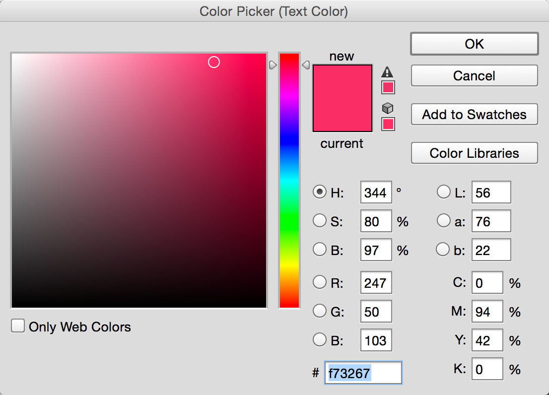 The color dialog lists the hex color at the bottom