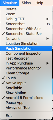 Push simulation menu item
