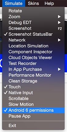 Simulate permission prompts menu item in the simulator