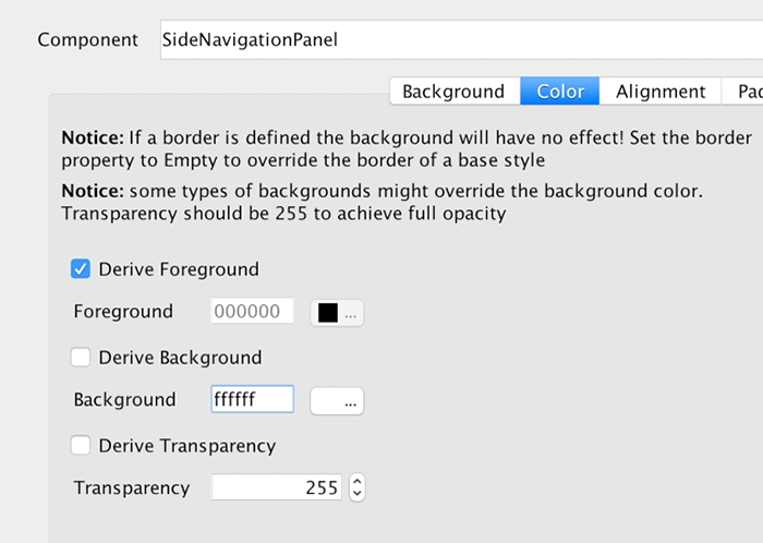 The SideNavigationPanel has an opaque white background