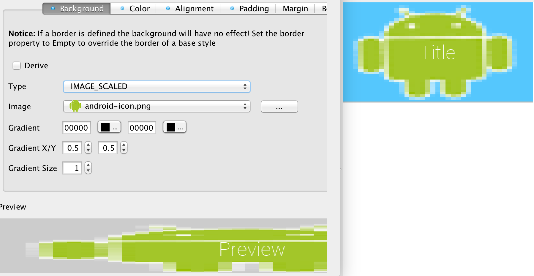 IMAGE_SCALED scales the image without preserving aspect ratio to fit the exact size of the component