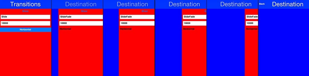 Slide fade fades in the destination title while sliding the content pane its the default on iOS