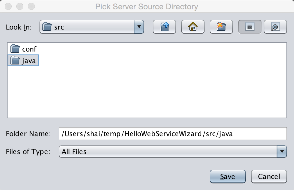 Pick the directory in the server project to which the source files will be generated by default this is the src/java directory under the project we created in the first step