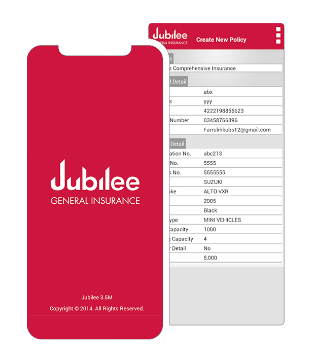 Car insurance app by Jubilee General Insurance.